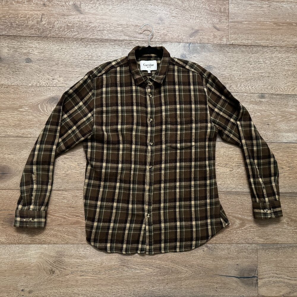 Corridor NYC Men's Long Sleeve Flannel Brown Green Multi XL X-Large $225 NWOT